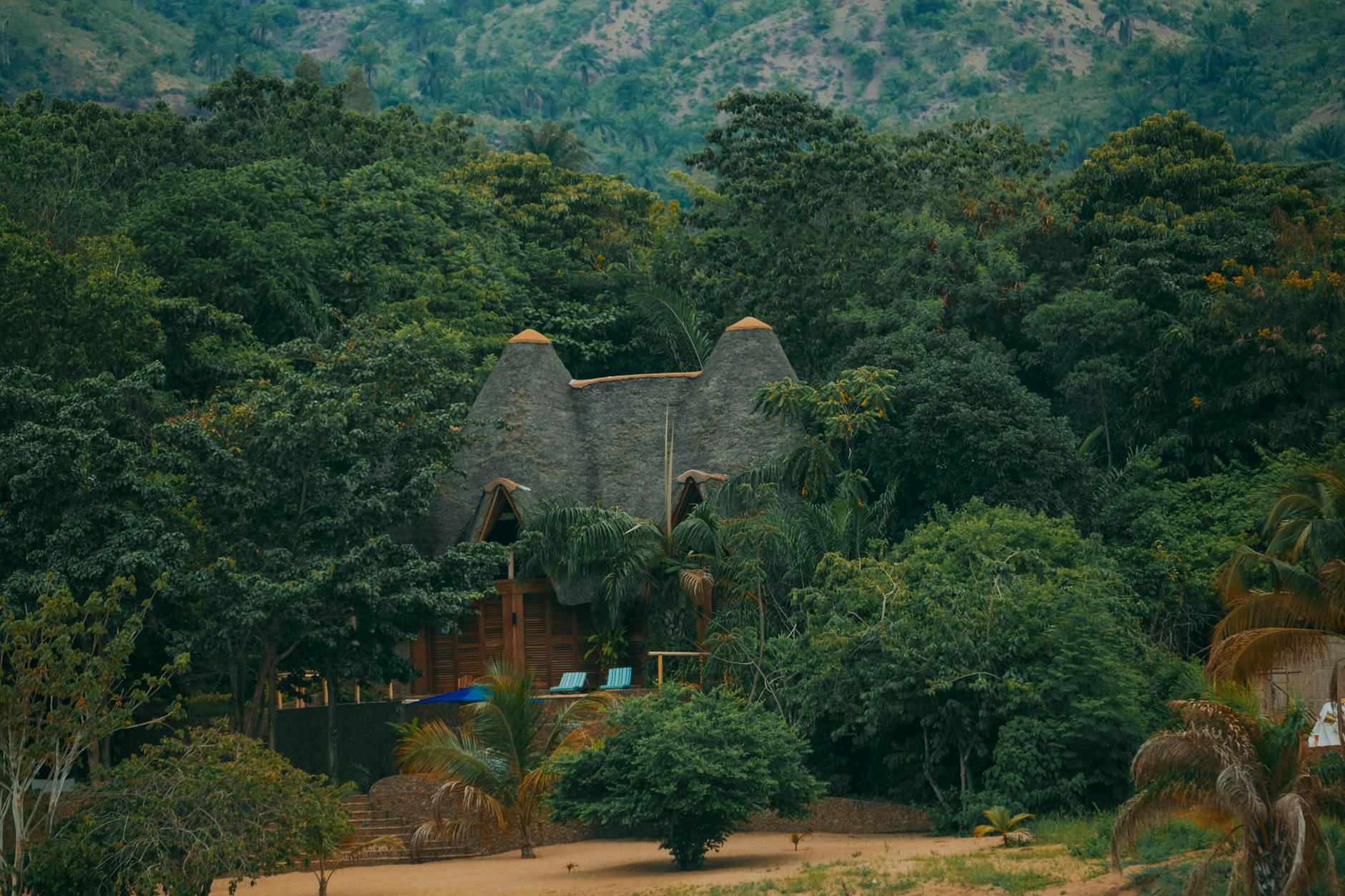 A sustainable eco-lodge built from local materials in the Laikipia community conservancy landscape