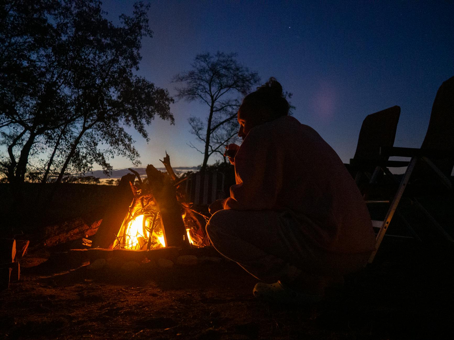 A campfire on a Laikipia fly-camping night