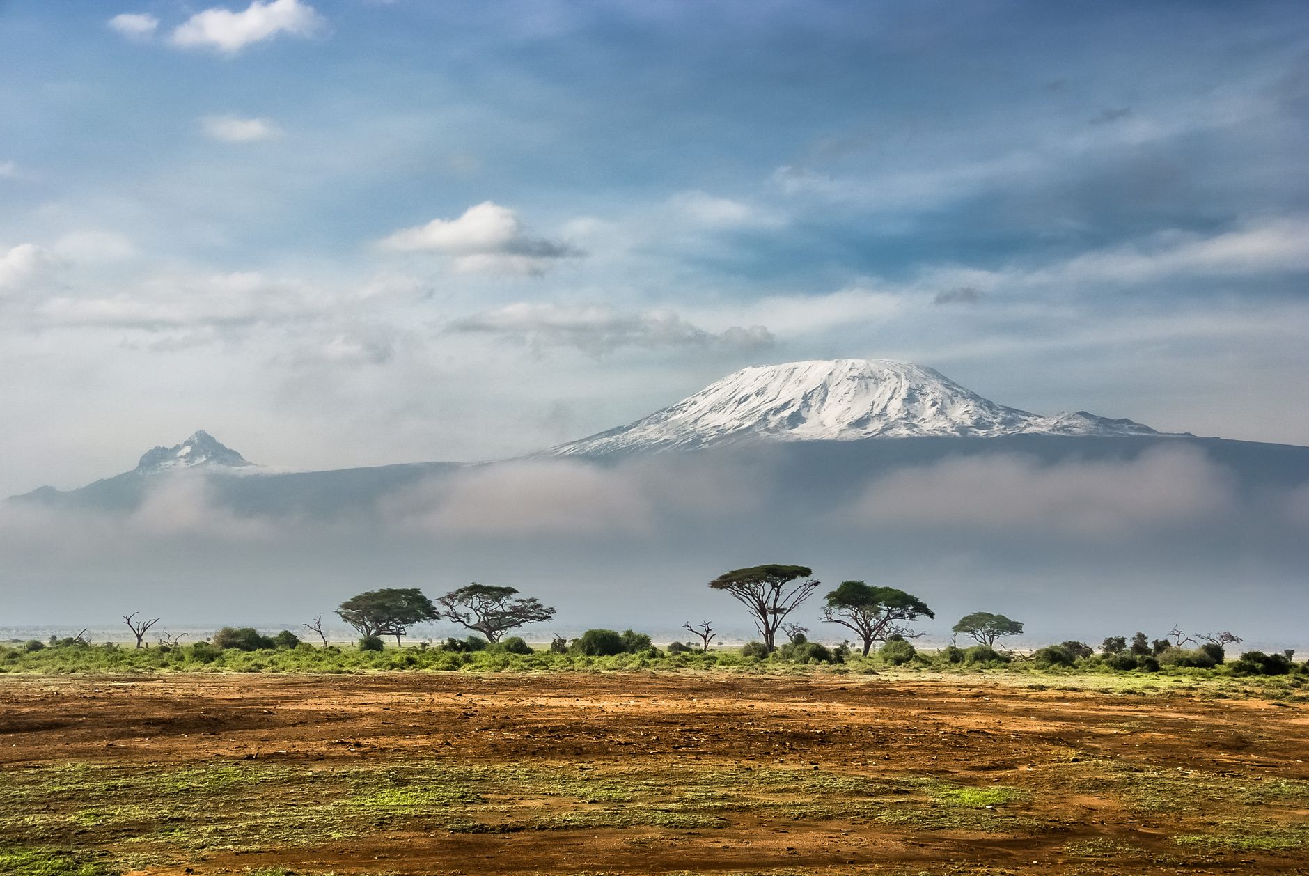 Snow-capped Mount Kenya rising above the plains near Nanyuki town